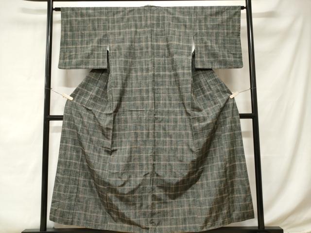 平和屋着物■上質な紬　格子柄　正絹　逸品　CABE1687ev