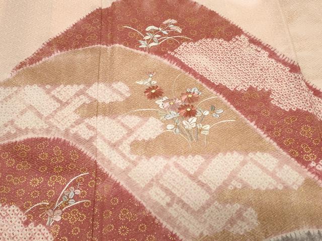 平和屋着物■訪問着 刺繍 遠山草花文 金彩 正絹 逸品 CABE1688ev