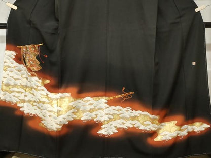 平和屋着物■豪華黒留袖　作家物　駒刺繍　誰が袖　横笛松文　暈し染め　金彩　正絹　逸品　未使用　CABE1697ev