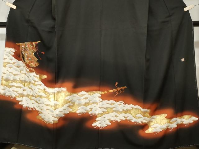 平和屋着物■豪華黒留袖　作家物　駒刺繍　誰が袖　横笛松文　暈し染め　金彩　正絹　逸品　未使用　CABE1697ev