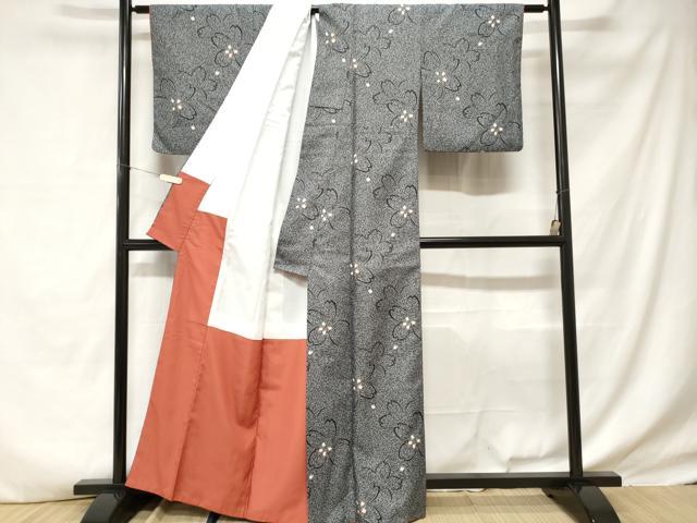 平和屋着物■小紋　舞桜文　たたき染め　洗える着物　CABE1708ev
