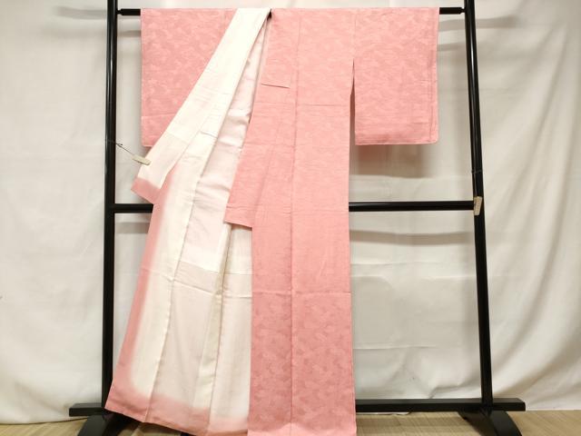 平和屋着物■上質な色無地 扇面吉祥地紋 鴇色 正絹 逸品 CABE1801ev