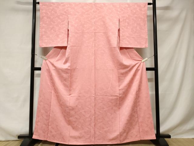平和屋着物■上質な色無地 扇面吉祥地紋 鴇色 正絹 逸品 CABE1801ev