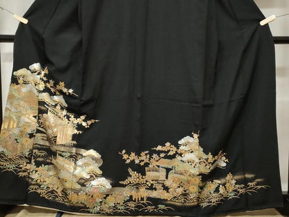 平和屋着物■豪華黒留袖　御所誤記文　松竹梅　暈し染め　金彩　正絹　逸品　CABE1814ev