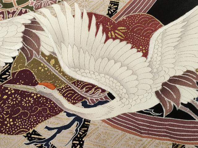 平和屋着物■豪華刺繍　松飛鶴文　金彩　正絹　逸品　CABE1816ev