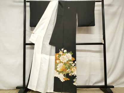 平和屋着物■豪華黒留袖　駒刺繍　流水枝花文　金彩　正絹　逸品　CABE1854ev