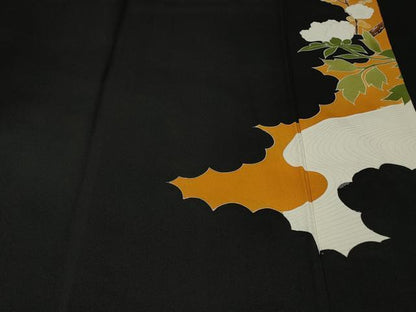 平和屋着物■豪華黒留袖　駒刺繍　流水枝花文　金彩　正絹　逸品　CABE1854ev