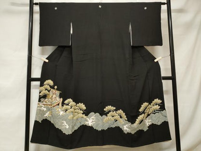 平和屋着物■豪華黒留袖　刺繍　立波枝松文　舟宝尽くし文　金彩　正絹　逸品　CABE1858ev