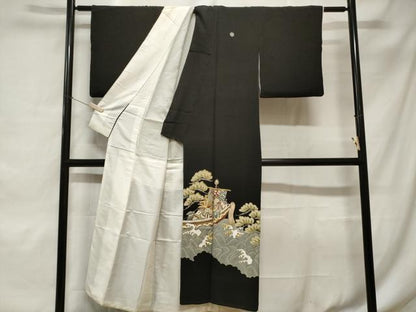平和屋着物■豪華黒留袖　刺繍　立波枝松文　舟宝尽くし文　金彩　正絹　逸品　CABE1858ev