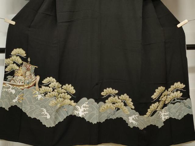 平和屋着物■豪華黒留袖　刺繍　立波枝松文　舟宝尽くし文　金彩　正絹　逸品　CABE1858ev
