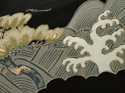 平和屋着物■豪華黒留袖　刺繍　立波枝松文　舟宝尽くし文　金彩　正絹　逸品　CABE1858ev