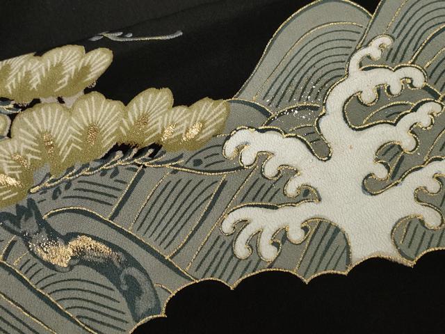 平和屋着物■豪華黒留袖　刺繍　立波枝松文　舟宝尽くし文　金彩　正絹　逸品　CABE1858ev