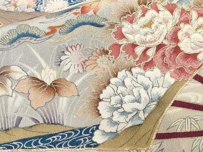 平和屋着物■豪華黒留袖　駒刺繍　尾長鳥扇面花文　暈し染め　金彩　正絹　逸品　CABE1865ev