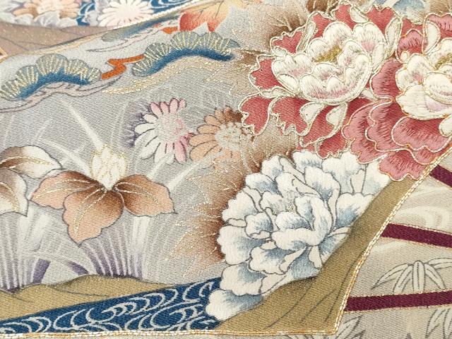 平和屋着物■豪華黒留袖　駒刺繍　尾長鳥扇面花文　暈し染め　金彩　正絹　逸品　CABE1865ev