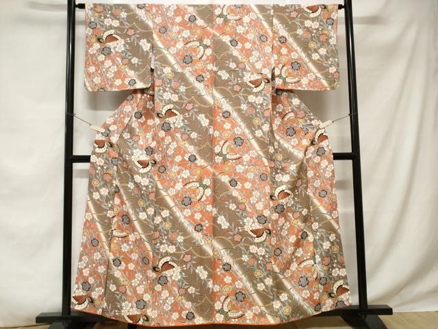 平和屋着物■上質な小紋 花蝶文 暈し染め 金彩 正絹 逸品 CABE1873ev