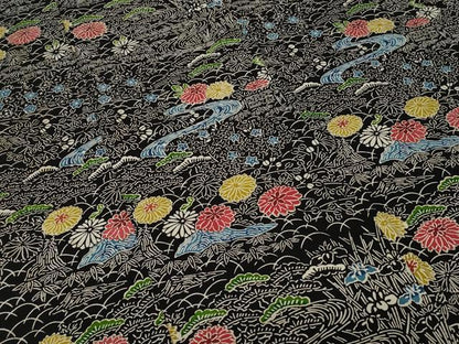 平和屋着物■訪問着 流水草花文 黒地 正絹 逸品 CABE1895ev