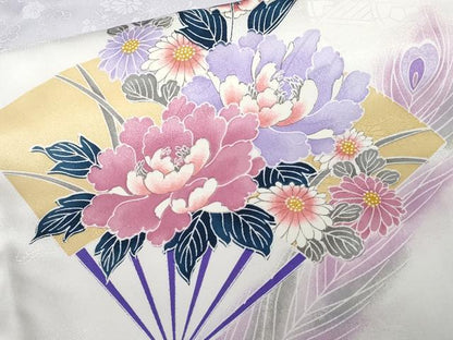 平和屋着物■訪問着 孔雀羽 扇面花文 暈し染め 金彩 正絹 逸品 CABE1896ev