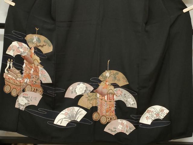 平和屋着物■豪華黒留袖 刺繍 鉾 地紙花文 金彩 正絹 逸品 CABE1915ev