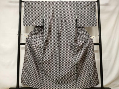 平和屋着物■上質な紬 市松文様 正絹 逸品 CABE1962ev