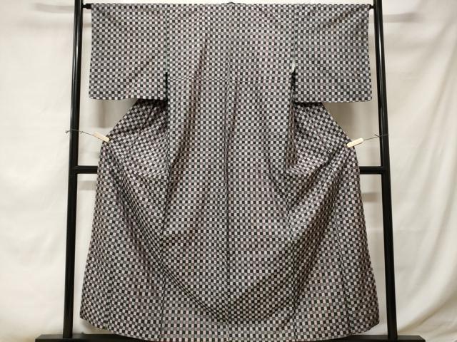 平和屋着物■上質な紬 市松文様 正絹 逸品 CABE1962ev