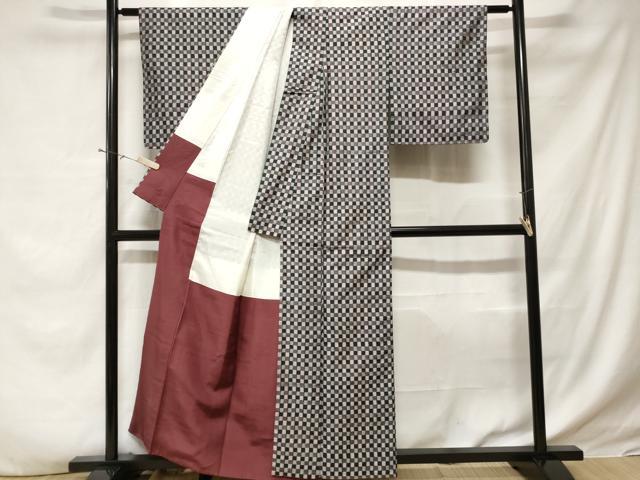 平和屋着物■上質な紬 市松文様 正絹 逸品 CABE1962ev