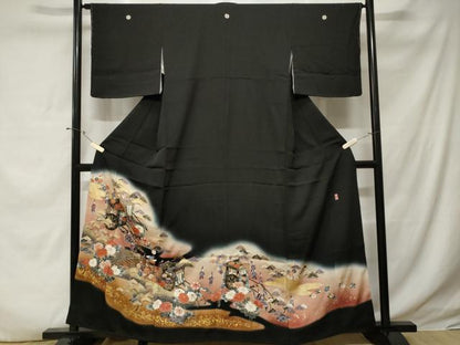 平和屋着物■豪華黒留袖 駒刺繍 御所車人物文 暈し染め 金彩 正絹 逸品 CABE1988ev