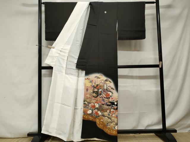 平和屋着物■豪華黒留袖 駒刺繍 御所車人物文 暈し染め 金彩 正絹 逸品 CABE1988ev
