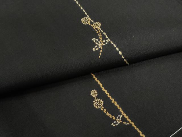 平和屋着物●本場大島紬　泥染め　総刺繍　刺し子　さくらんぼ　上村絹織物謹製　証紙付き　正絹　逸品　未使用　CABE2001yc