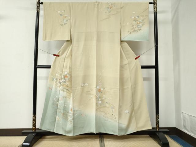平和屋着物●訪問着　駒刺繍　流水草花文　暈し染め　金彩　伊勢丹扱い　正絹　逸品　CABE2003yc