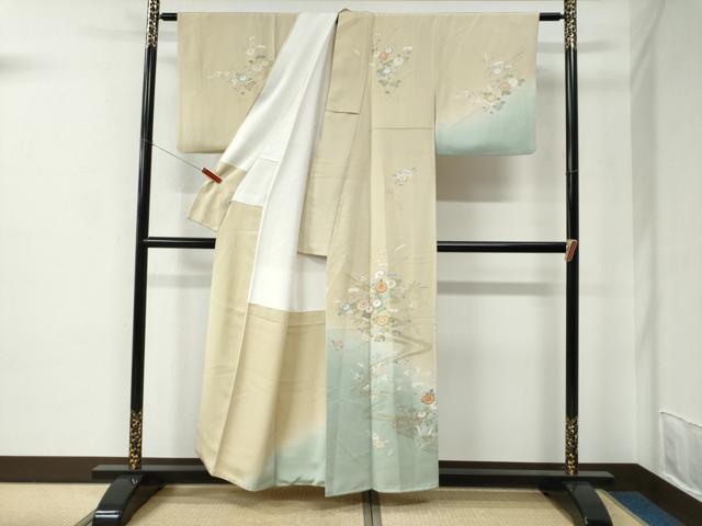 平和屋着物●訪問着　駒刺繍　流水草花文　暈し染め　金彩　伊勢丹扱い　正絹　逸品　CABE2003yc