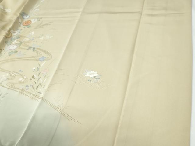 平和屋着物●訪問着　駒刺繍　流水草花文　暈し染め　金彩　伊勢丹扱い　正絹　逸品　CABE2003yc