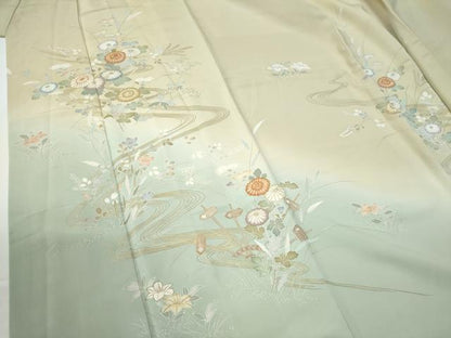 平和屋着物●訪問着　駒刺繍　流水草花文　暈し染め　金彩　伊勢丹扱い　正絹　逸品　CABE2003yc