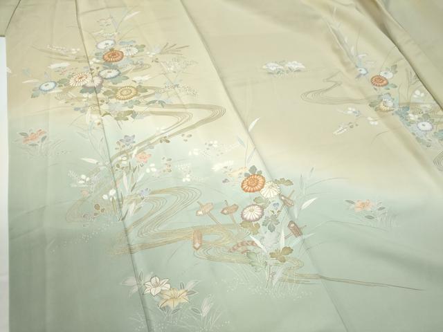 平和屋着物●訪問着　駒刺繍　流水草花文　暈し染め　金彩　伊勢丹扱い　正絹　逸品　CABE2003yc