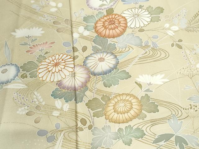 平和屋着物●訪問着　駒刺繍　流水草花文　暈し染め　金彩　伊勢丹扱い　正絹　逸品　CABE2003yc