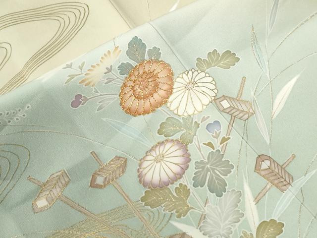 平和屋着物●訪問着　駒刺繍　流水草花文　暈し染め　金彩　伊勢丹扱い　正絹　逸品　CABE2003yc