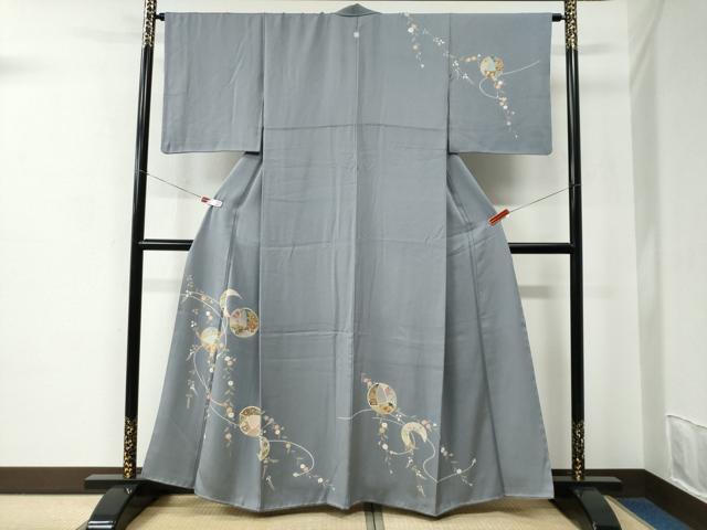 平和屋着物●訪問着　駒刺繍　扇面草花丸文　健勝苑扱い　正絹　逸品　CABE2007yc