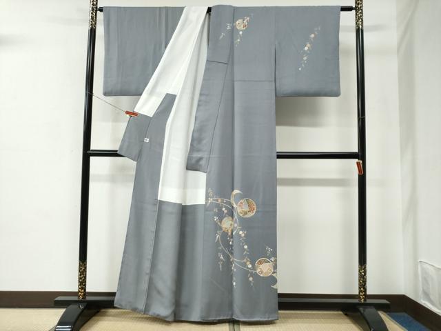 平和屋着物●訪問着　駒刺繍　扇面草花丸文　健勝苑扱い　正絹　逸品　CABE2007yc