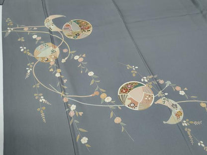平和屋着物●訪問着　駒刺繍　扇面草花丸文　健勝苑扱い　正絹　逸品　CABE2007yc