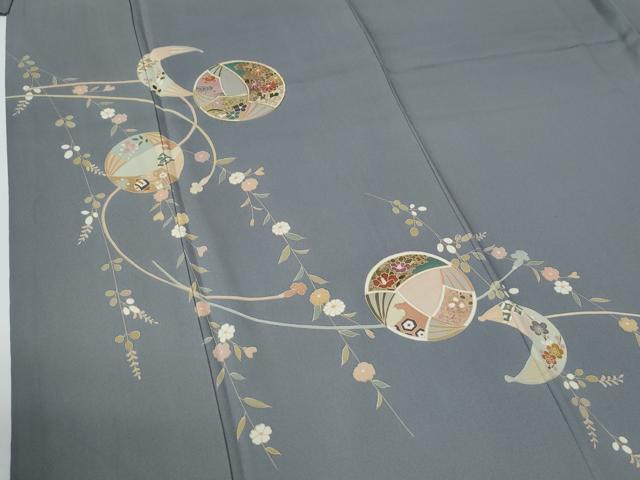 平和屋着物●訪問着　駒刺繍　扇面草花丸文　健勝苑扱い　正絹　逸品　CABE2007yc