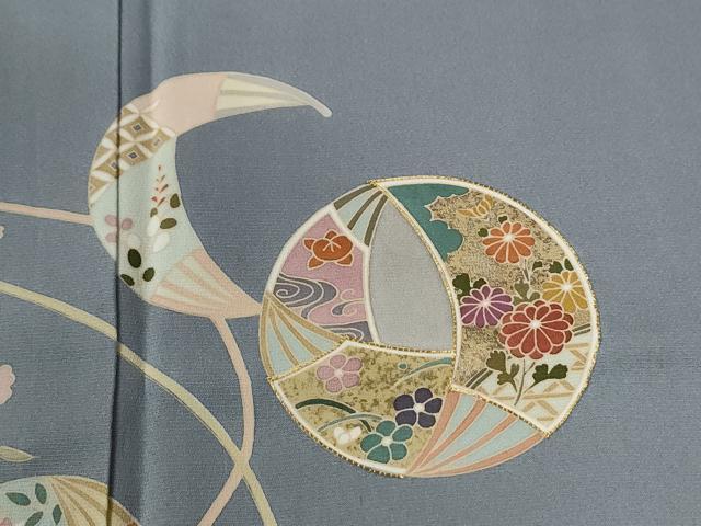 平和屋着物●訪問着　駒刺繍　扇面草花丸文　健勝苑扱い　正絹　逸品　CABE2007yc