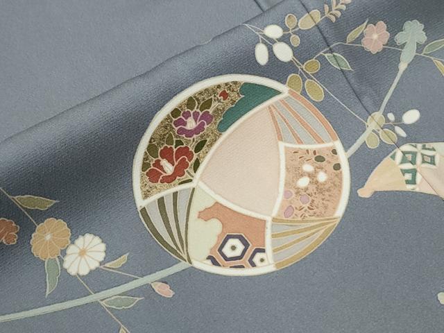平和屋着物●訪問着　駒刺繍　扇面草花丸文　健勝苑扱い　正絹　逸品　CABE2007yc