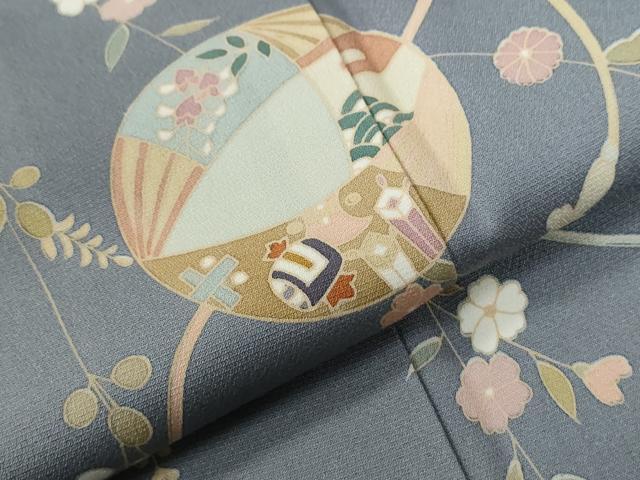 平和屋着物●訪問着　駒刺繍　扇面草花丸文　健勝苑扱い　正絹　逸品　CABE2007yc
