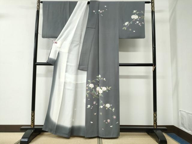 平和屋着物●訪問着　友禅　枝花文　暈し染め　正絹　逸品　CABE2008yc
