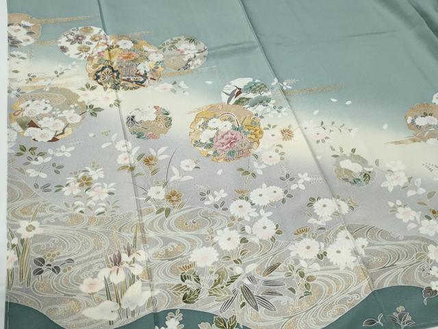平和屋着物●豪華色留袖　駒刺繍　流水雪輪花車文　暈し染め　金彩　正絹　逸品　未使用　CABE2009yc
