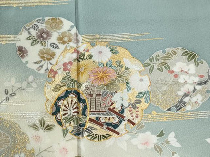 平和屋着物●豪華色留袖　駒刺繍　流水雪輪花車文　暈し染め　金彩　正絹　逸品　未使用　CABE2009yc