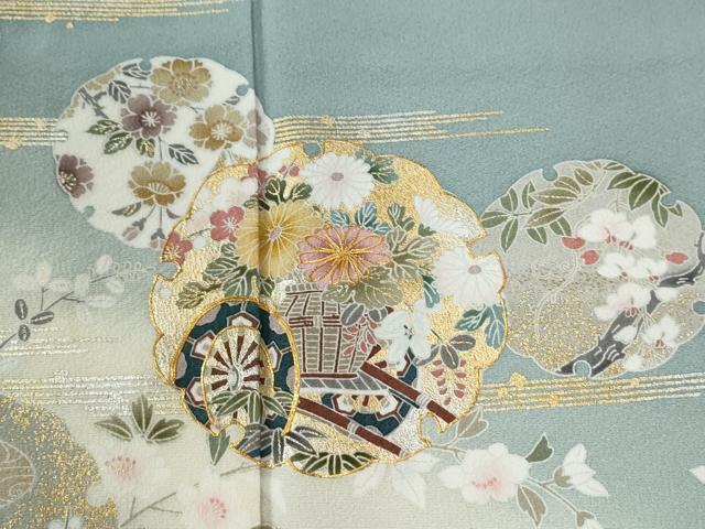 平和屋着物●豪華色留袖　駒刺繍　流水雪輪花車文　暈し染め　金彩　正絹　逸品　未使用　CABE2009yc