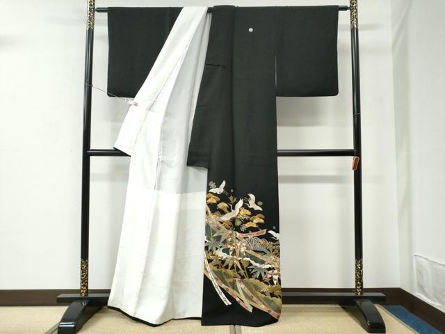 平和屋着物●豪華黒留袖　駒刺繍　鬘帯飛鶴雲取り吉祥花唐草文　金彩　正絹　逸品　CABE2010yc