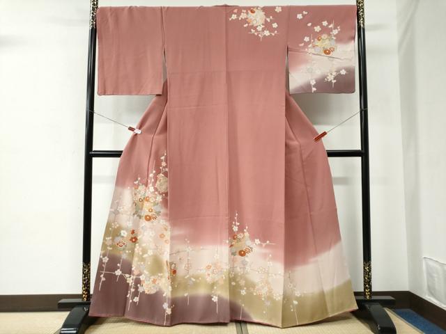 平和屋着物●訪問着　草花丸文　暈し染め　金彩　正絹　逸品　未使用　CABE2013yc