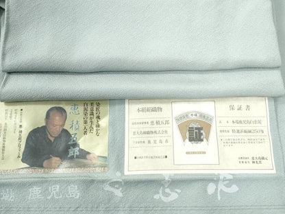 平和屋着物●白泥染の第一人者・絣の魔術師　恵積五郎監修　色無地　恵大島織物謹製　秘色色　証紙付き　正絹　逸品　CABE2018yc