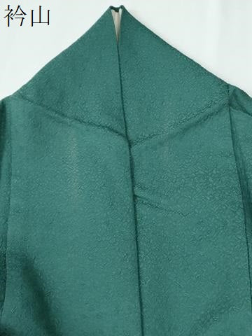 平和屋着物●上質な色無地　枝葉地紋　緑青色　正絹　逸品　CABE2021yc